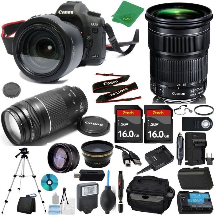 Canon EOS 5D Mark III Camera + 24-105mm STM + 75-300mm III + 2pcs 16GB Memory + Case + Reader + Tripod + Starter...
