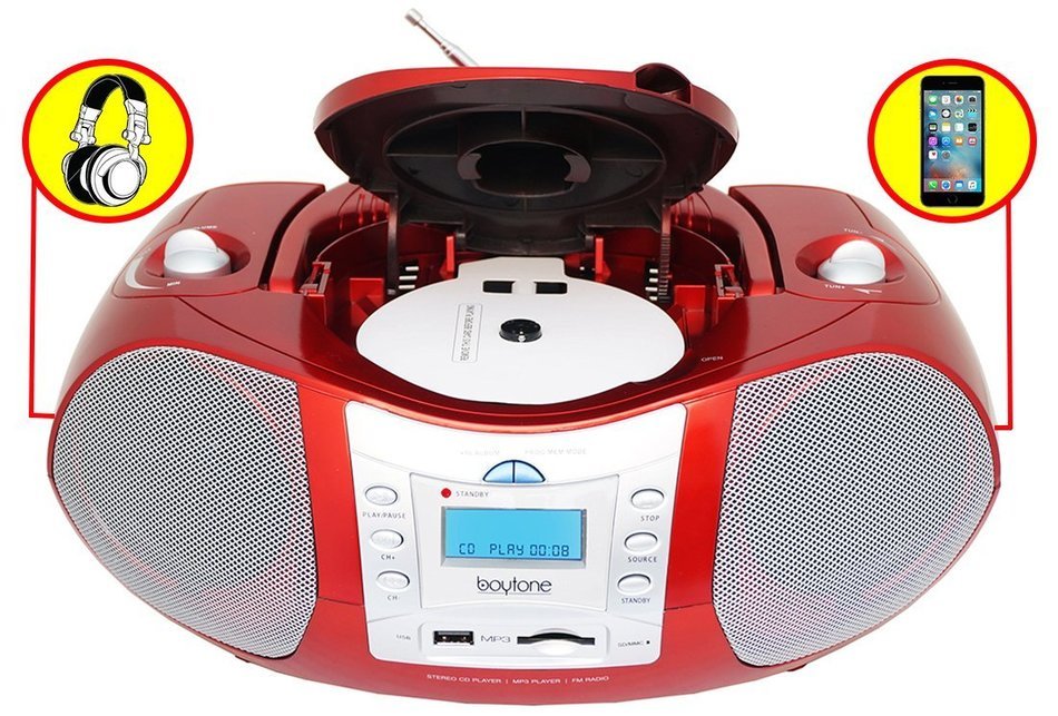 Boytone BT-6R CD Boombox Red Metallic color Edition Portable Music System with CD Player & USB/SD/MMC Slot, Digital... N6