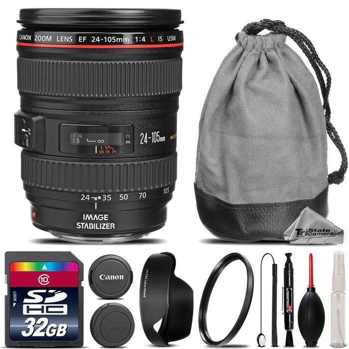 Canon EF 24-105mm f/4L IS USM Lens + 32GB Class 10 High-Speed Memory Card + UV Filter + Lens Cap Holder + Cleaning... N5