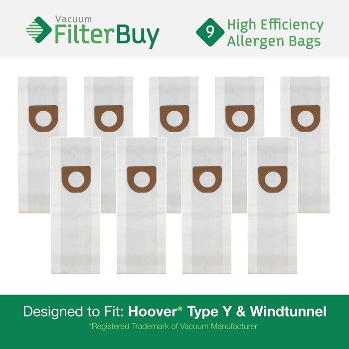 9 Hoover Windtunnel Upright Type Y Vacuum Bags. Designed by FilterBuy to Replace Hoover Part #'s 4010100Y, 4010801Y...