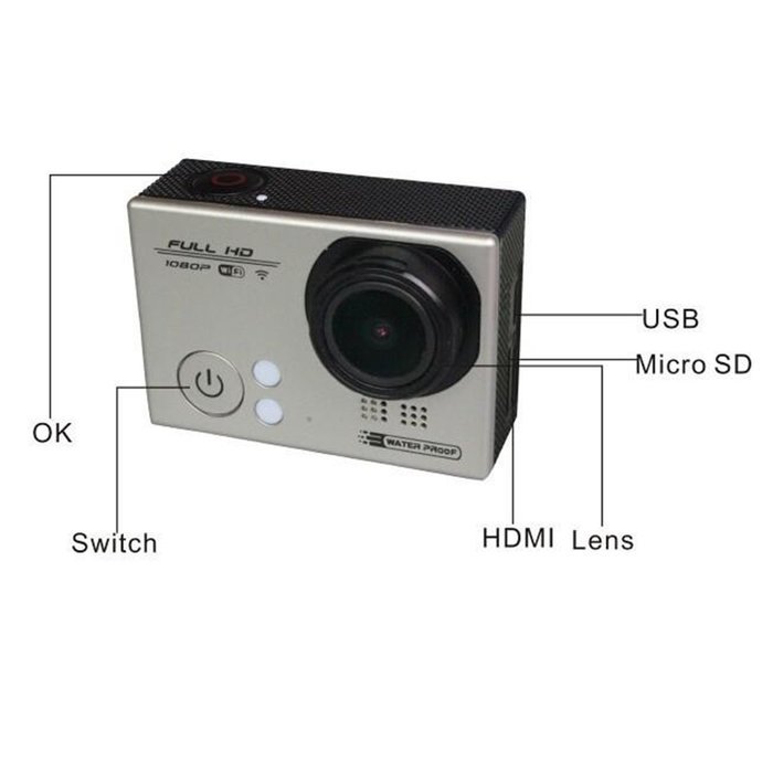 Wireless Portable Wifi Sport Action Camera 1.5" LCD Outdoor Sports DV Anti-shock Diving Sports 30m 1080p 170 Degree... N4