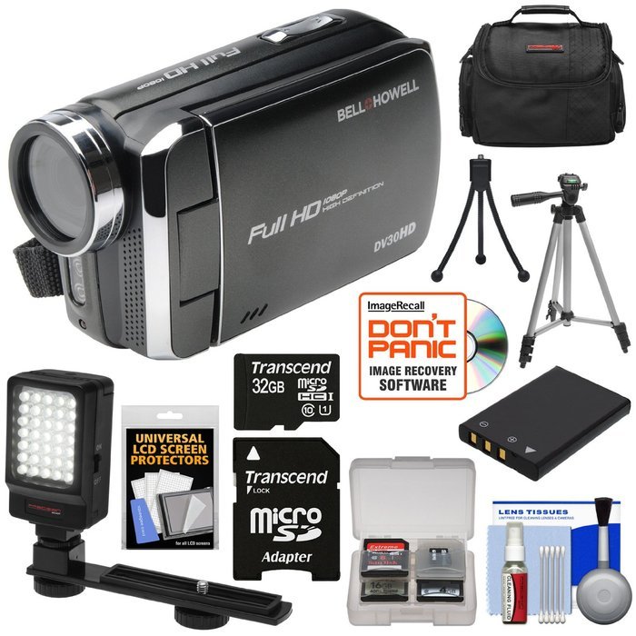 Bell & Howell DV30HD 1080p HD Video Camera Camcorder (Red) with 32GB Card + Battery + Case + Tripods + LED Video...