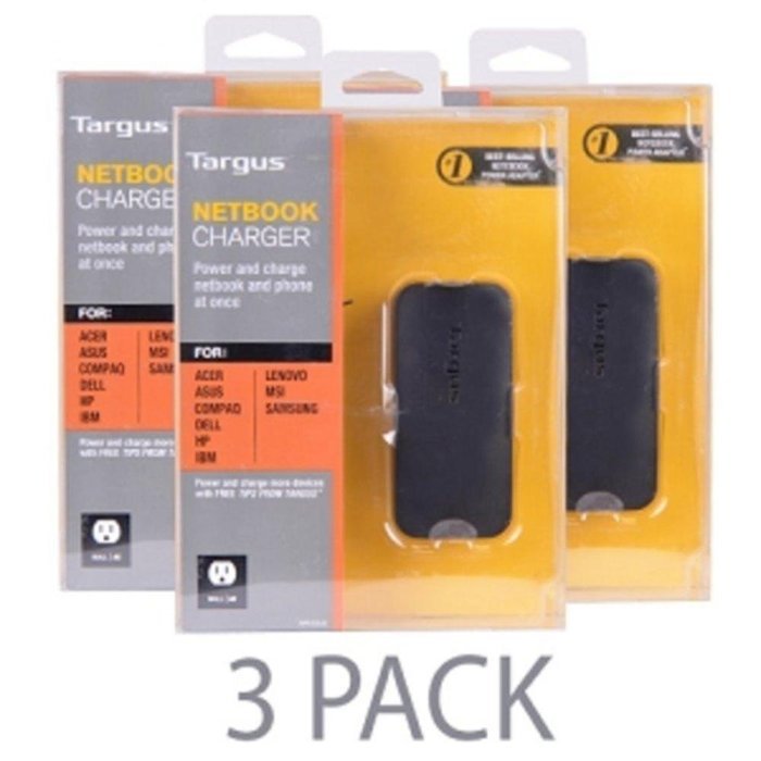 (3-Pack) Targus APA72US 45W Netbook AC Charger w/6 Power Tips Mini USB & 30-Pin Dock - Charge Two Devices at Once...