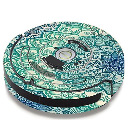 Skin Decal Vinyl Wrap For IRobot Roomba 650 655 Vacuum / Teal Green Mandala Pattern