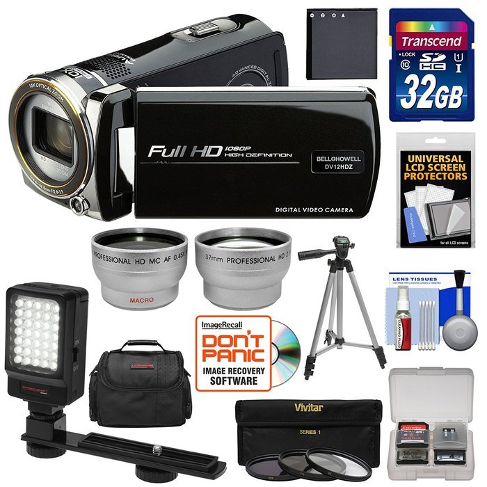 Bell & Howell DV12HDZ 1080p HD Video Camera Camcorder (Black) with 32GB Card + Battery + Case + Tripod + Filters...