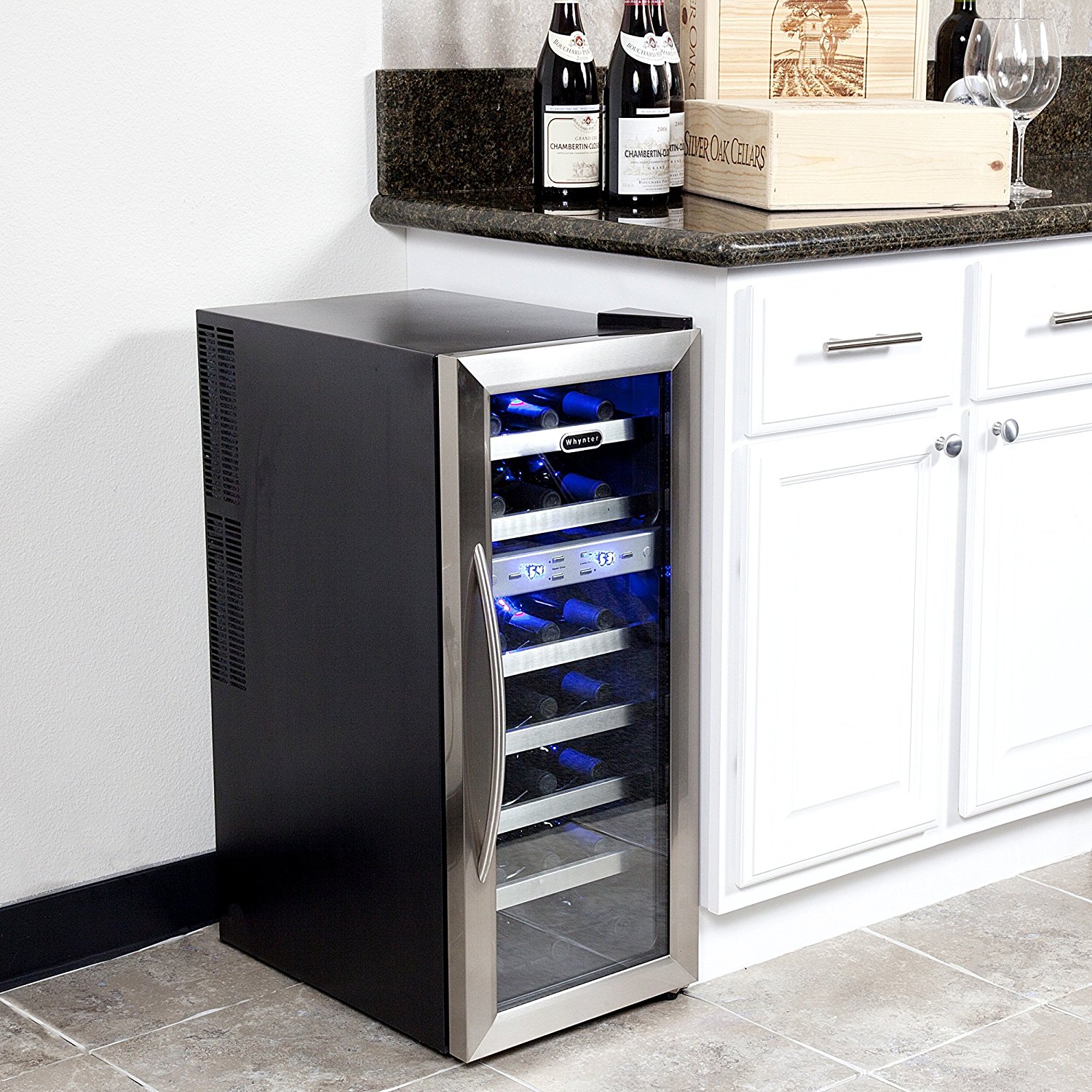 Whynter WC211DZ 21 Bottle Dual Temperature Zone Wine Cooler, Stainless