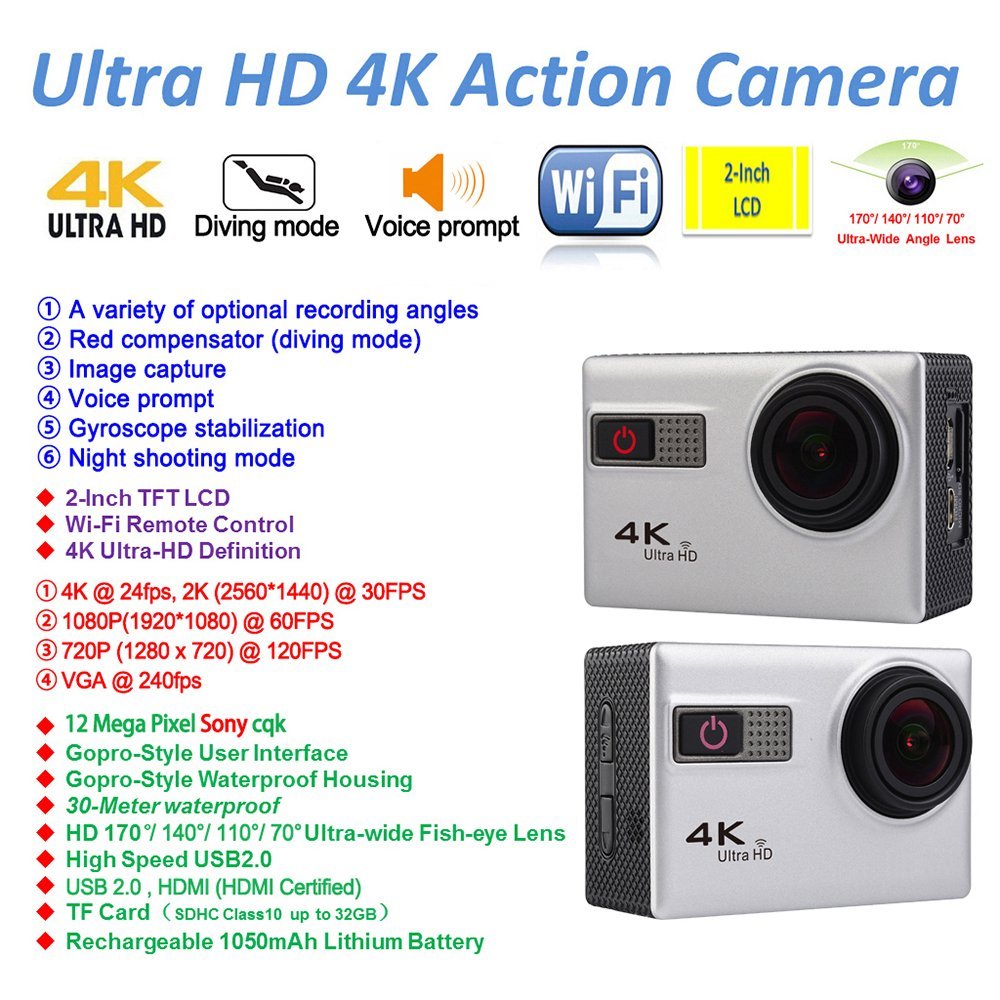 NiceEshop(TM) WIFI 4K Ultra HD Sport Action Camera 1080P 60fps HDMI ...