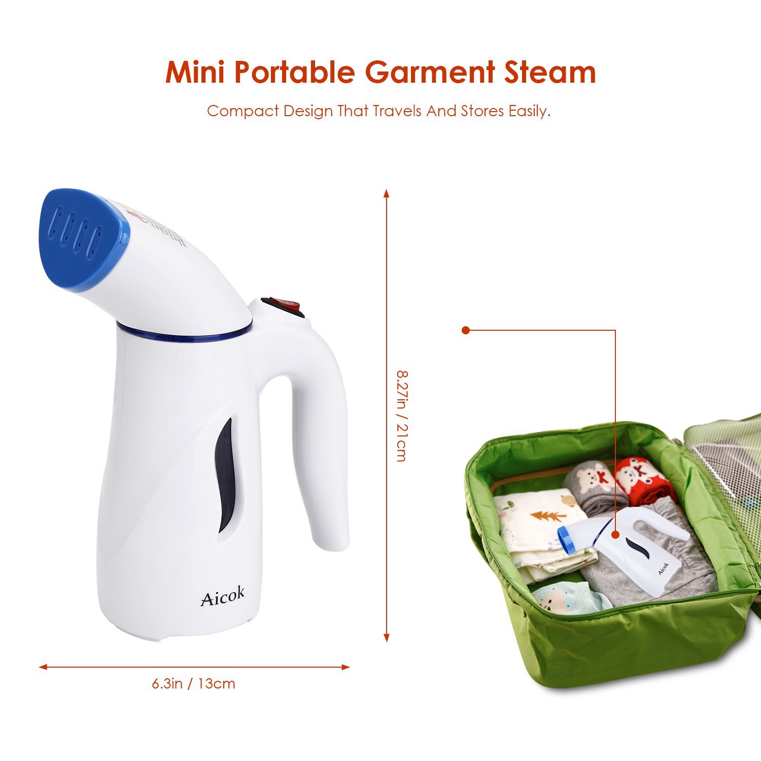 Aicok Mini Travel Garment Steamer, Handheld Portable Fabric Steamer ...