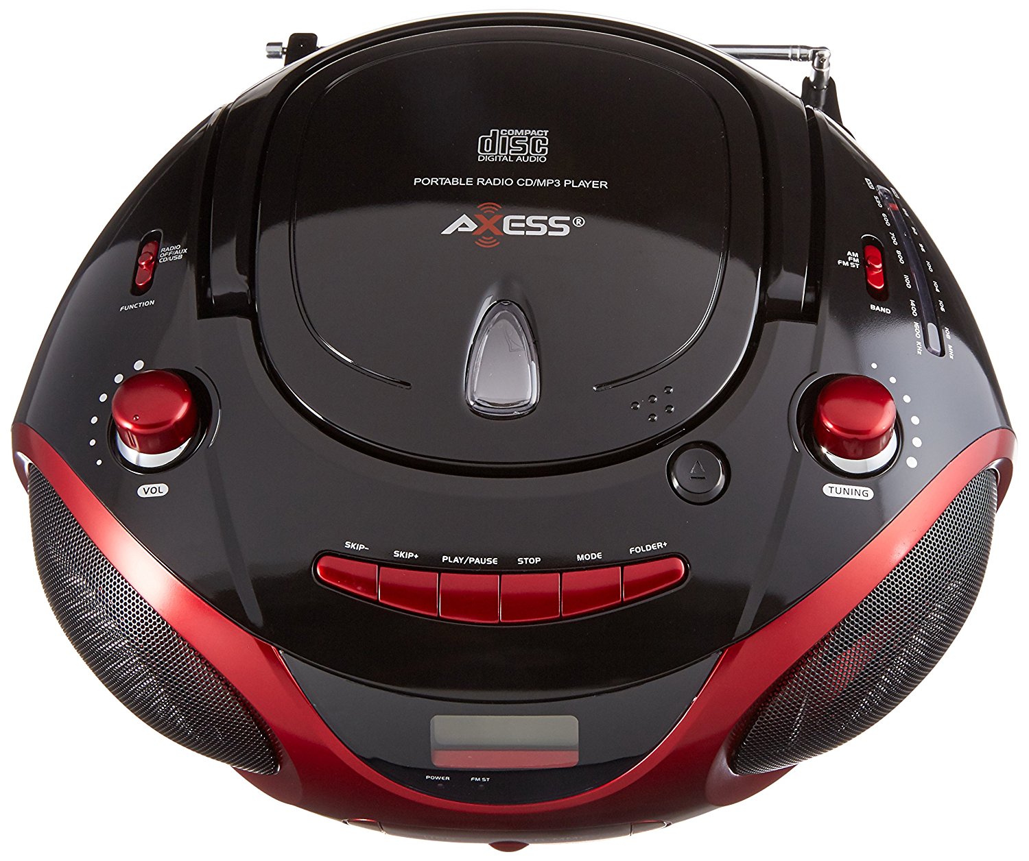 Axess Pb2703 Rd Portable Mp3cd Boombox With Amfm Stereo Usb Sd Mmc And Aux Inputs Red N4 9293