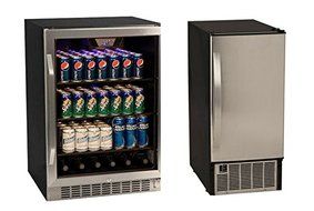 Edgestar 148 Can Stainless Steel Beverage Cooler &amp; 45lb Stainless Steel Clear Icemaker N2