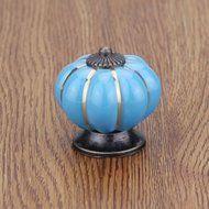 Hilitchi 8Pcs Vintage Pumpkin Style Ceramic Cabinet Drawer Door Pull Knobs Handle (Blue) N2