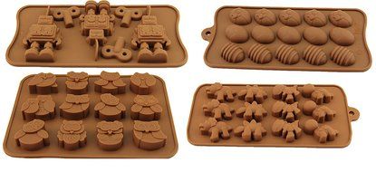 Aikoi Silicone Mould to DIY Making Candy, Chocolate, Mousse - Robot, Easter Eggs, Owls, Dinosaur(Set of 4) N6