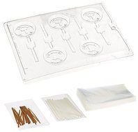 Cybrtrayd 45StK25G-B039 Baby&#039;s 1st Birthday Lolly Chocolate Candy Mold with Lollipop Supply Kit, 25 Lollipop Sticks...