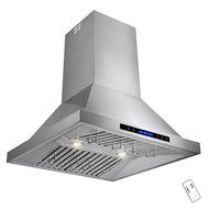 AKDY&reg; 30" Stainless Steel Island Mount Range Hood Touch Screen Display Baffle Filter Ductless Vent N7