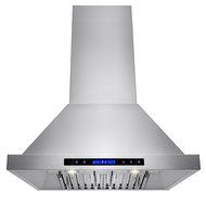 AKDY&reg; 30" Stainless Steel Island Mount Range Hood Touch Screen Display Baffle Filter Ductless Vent N9