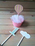 Pastel Hot Air Balloon Cupcake Toppers - up up &amp; away party - party supplies - cake decorations N2
