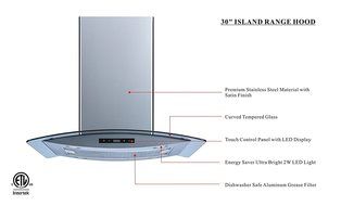 30" 450 CFM Convertible Island Range Hood N3