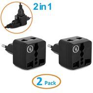 Yubi Power 2 in 1 Universal Travel Adapter with 2 Universal Outlets - Built in Surge Protector - 3 Pack - Black... N86