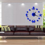 MuLuo DIY Mediterranean Starfish Hippocampus Wall Clock 3D Wall Stickers Watches Home Decor red N3