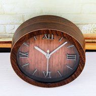 European Retro Style 3D Roman Numbers Table Clock Alarm Clock Wood Imitation Non-ticking Clock