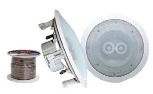 PyleHome - Pair of 8'' In-Ceiling (Dual Channel) Weather Proof Speakers + 100 ft. Spool Speaker Wire