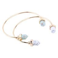 Oligex(TM) 18K Gold Plated Turquoise Bullet Healing Point Natural Stone Cuff Bangle Faux Marble White Howlite... N3