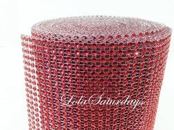 LolaSaturdays 4.5&quot;x 30FT Red Diamond Rhinestone Ribbon Wrap Roll- Cake and party decoration Red