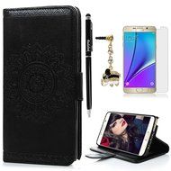 Note 5 Case,Samsung Galaxy Note 5 Case - Wallet Slim Fit Folio Stand 3D Basso-relievo PU Leather Flip Case with... N36