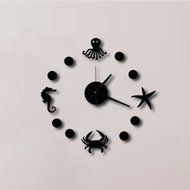 MuLuo DIY Mediterranean Starfish Hippocampus Wall Clock 3D Wall Stickers Watches Home Decor red N4