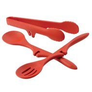 Rachael Ray Tools and Gadgets Three-Piece Tool Set with Lazy Slotted Spoon, Lazy Spoon and Lazy Tongs, Red