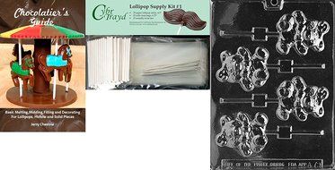 Cybrtrayd 45StK25SBk-A079 &quot;Teddy Bear Lolly&quot; Chocolate Mold with Chocolatier&#039;s Bundle, Includes 25 Sticks, 25...