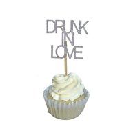 Aisila Pack of 20 Glitter Paper Drunk In Love Wedding Cupcake Toppers (Golden)