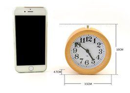 Surborder Shop Creative Small Round Classic Wood Silent Desk Travel Alarm Clock With Nightlight N5