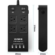 Vinpie Portable International 4-Outlet Surge Protector Travel Charger with 4-USB Charger Ports, Power Strip Charging... N2