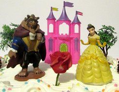 Beauty and the Beast Birthday Cake Topper Set Featuring Belle, The Beast and Other Decorative Themed Accessories N2