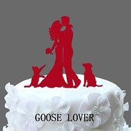 GOOSE LOVER(TM) Bride And Groom Silhouette Wedding Cake Topper With Dog And Cat, Acrylic Wedding Cake Topper,...