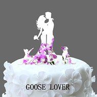 GOOSE LOVER(TM) Bride And Groom Silhouette Wedding Cake Topper With Dog And Cat, Acrylic Wedding Cake Topper,... N2