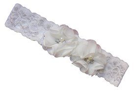 Wedding Ivory Lace Garter, Garter Belt, Classic Series, Ivory Vintage White Color, with 2 Chiffon Flowers, By...