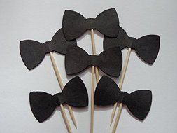 Black Bow Tie Cupcake Toppers - Food Picks - Party Picks - Tuxedo Wedding Toppers - Bowtie - Bowties(Set of 24)