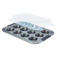 Anolon 12 Cup Advanced Nonstick Bakeware Muffin Pan with Silicone Grips, Gray