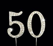 50th Birthday / Wedding Anniversary Number Cake Topper with Sparkling Rhinestone Crystals - 1.75