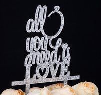 LOVENJOY with Gift Box All You Need is Love Monogram Wedding Engagement Cake Topper Gold Glitter, 6-inch N4