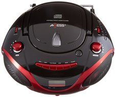 Axess PB2703-RD Portable MP3/CD Boombox with AM/FM Stereo, USB, SD, MMC and AUX Inputs (Red) N4