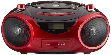 Axess PB2703-RD Portable MP3/CD Boombox with AM/FM Stereo, USB, SD, MMC and AUX Inputs (Red) N5