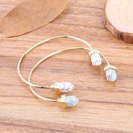 Oligex(TM) 18K Gold Plated Turquoise Bullet Healing Point Natural Stone Cuff Bangle Faux Marble White Howlite... N4