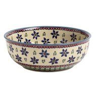 Ceramika Wiza Genuine Polish Pottery Blue Green Floral Mixing Bowl, 8-Inch N2