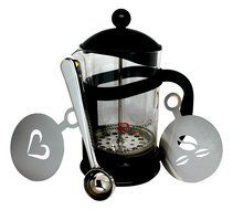 R'stoyours French Coffee Press, Espresso Maker and Tea Maker 6 Cups (27 Ounce), Coffee Scoop and Stencil Combo