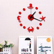 MuLuo DIY Mediterranean Starfish Hippocampus Wall Clock 3D Wall Stickers Watches Home Decor red N6