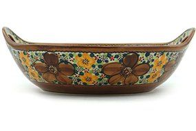 Polish Pottery Bowl with Handles 10-inch UNIKAT
