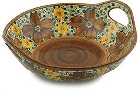 Polish Pottery Bowl with Handles 10-inch UNIKAT N2